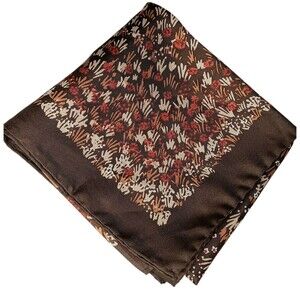VTG Mr Emperor Square Scarf Brown Rust Tan Floral Botanical Abstract Italy 26x26
